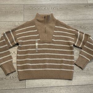 Faherty Women’s Sweater Size Medium Mariner Sweater Carmel Brown Stripe Pullover